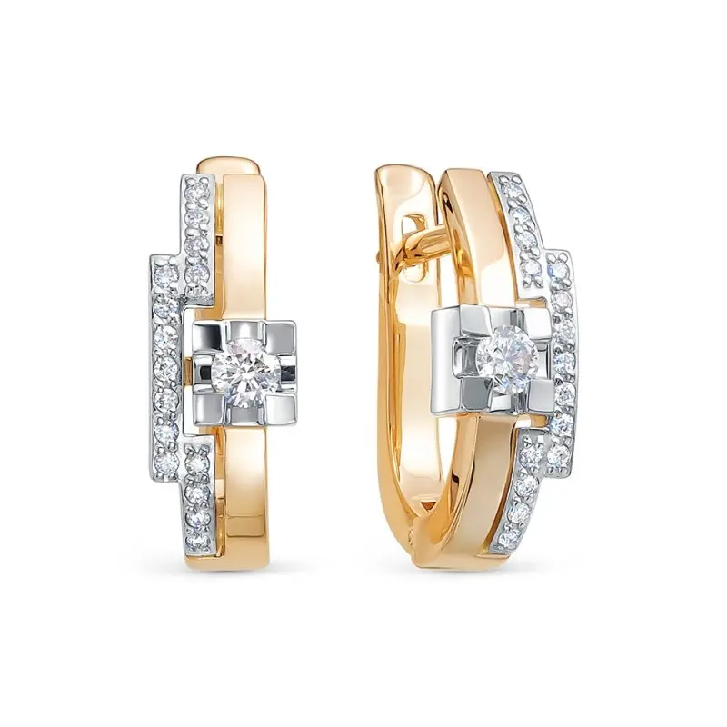 Серьги с английским замком из комбинированного золота