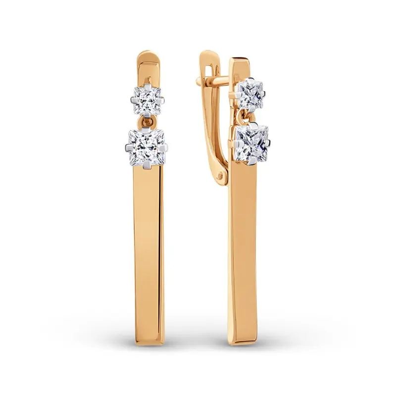 Серьги подвесные из красного золота