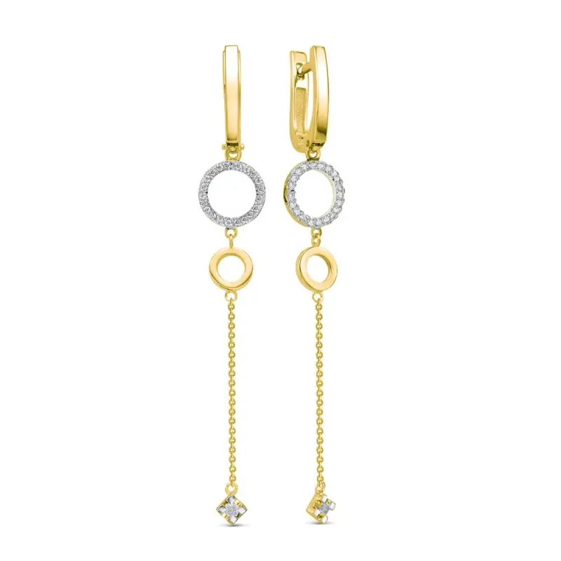 Серьги подвесные из желтого золота