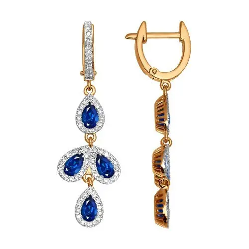 Серьги подвесные из красного золота