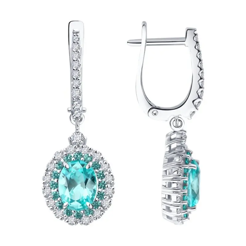 Серьги подвесные из белого золота