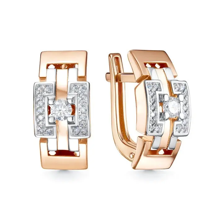 Серьги с английским замком из комбинированного золота