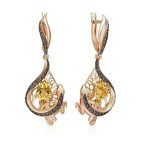 Серьги подвесные из красного золота