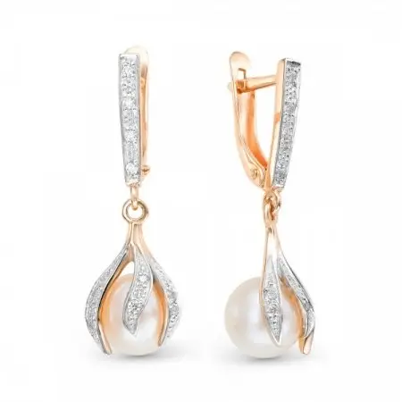 Серьги подвесные из комбинированного золота