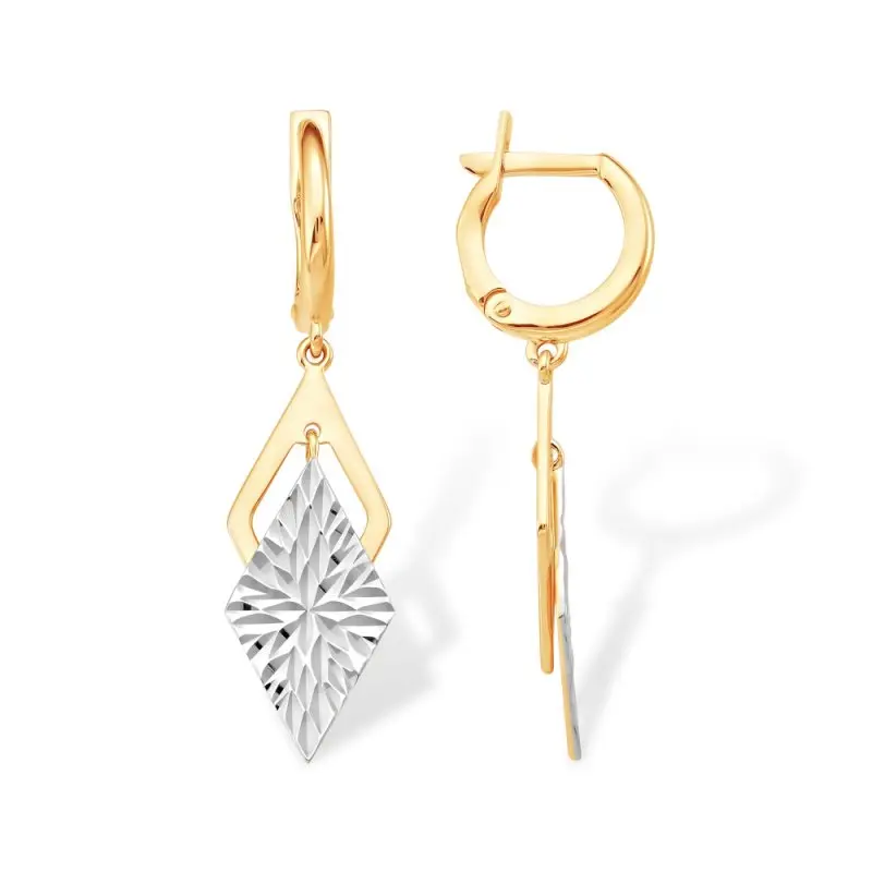 Серьги подвесные из комбинированного золота