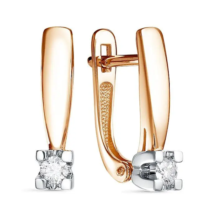 Серьги с английским замком из комбинированного золота