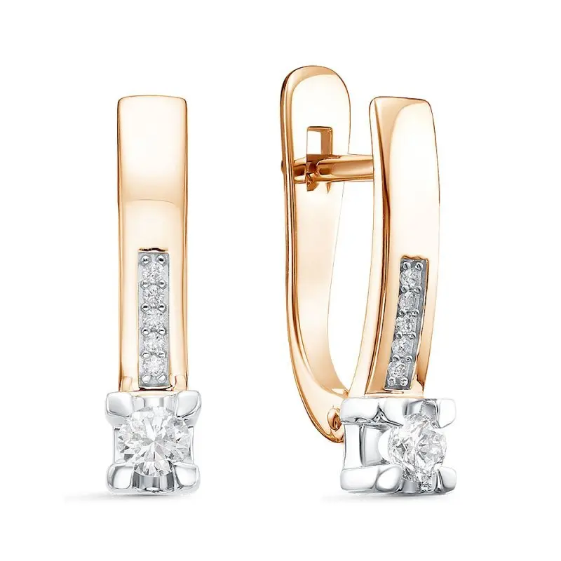 Серьги с английским замком из комбинированного золота