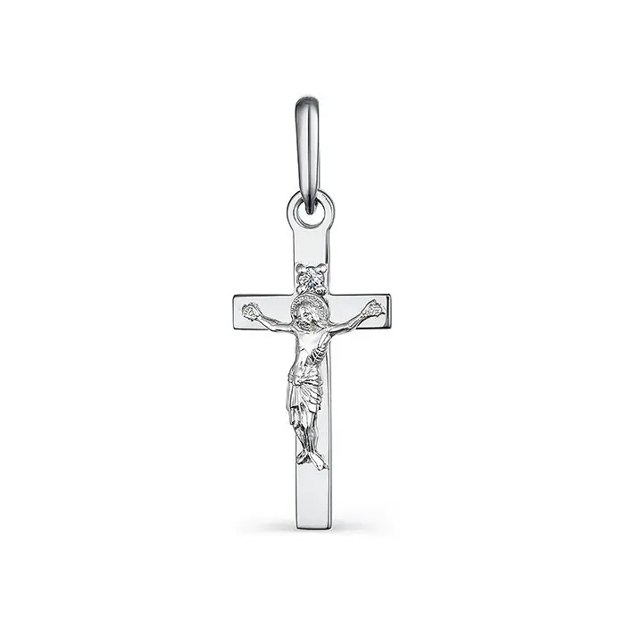 Подвеска крест из белого золота вид 1