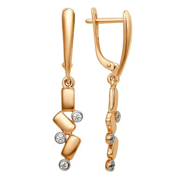 Серьги подвесные из красного золота