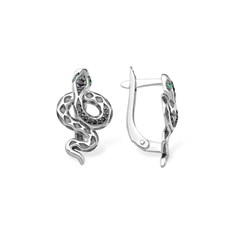 Серьги с английским замком из черного серебра