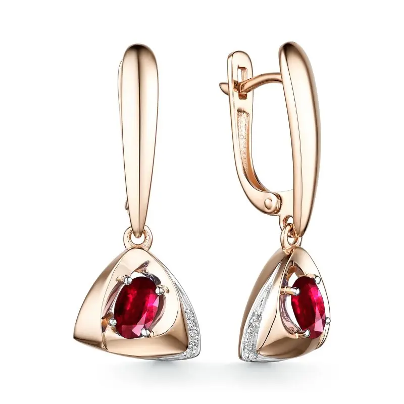 Серьги подвесные из красного золота