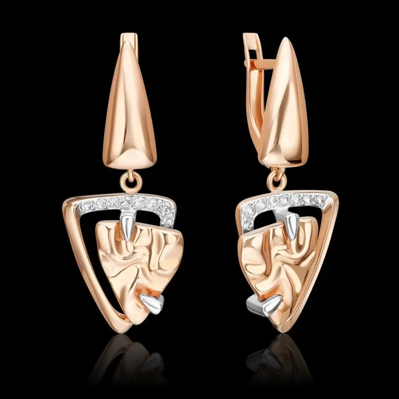 Серьги подвесные из красного золота