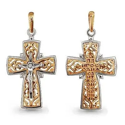 Подвеска крест из комбинированного золота