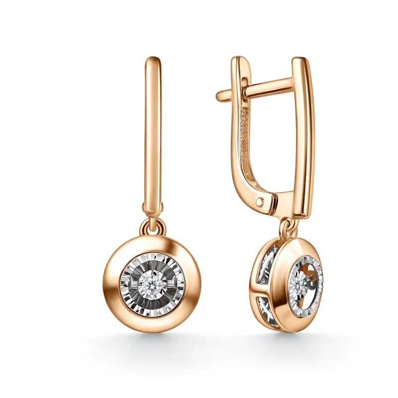 Серьги подвесные из комбинированного золота