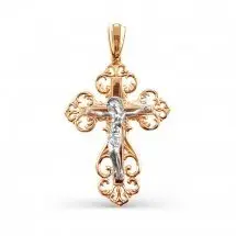 Подвеска крест из комбинированного золота