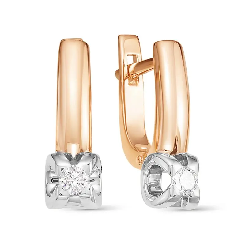 Серьги с английским замком из комбинированного золота