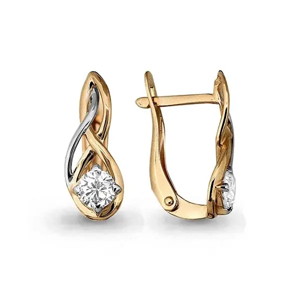 Серьги с английским замком из комбинированного золота