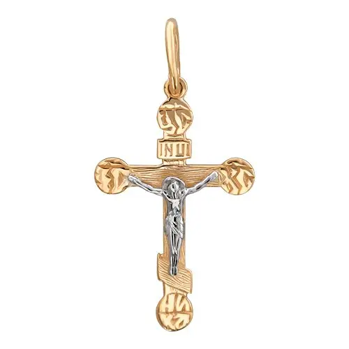 Подвеска крест из комбинированного золота