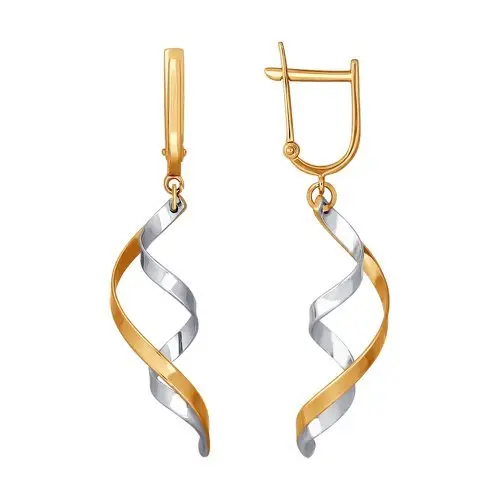 Серьги подвесные из комбинированного золота