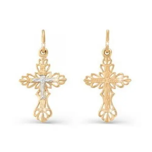 Подвеска крест из комбинированного золота