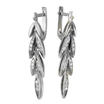 Серьги подвесные из белого золота