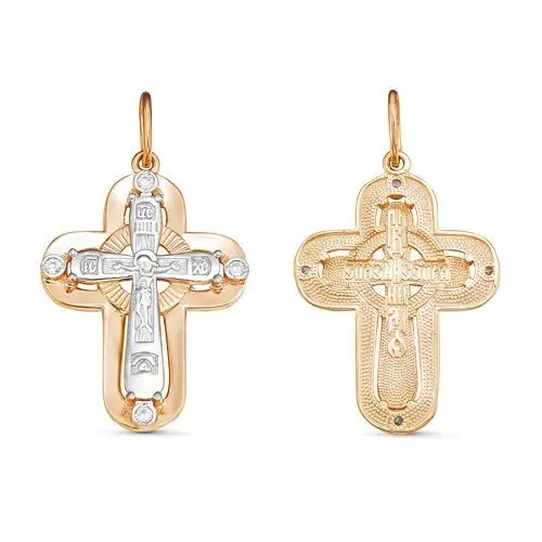 Подвеска крест из комбинированного золота