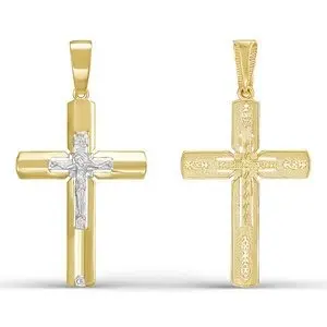 Подвеска крест из желтого золота вид 1