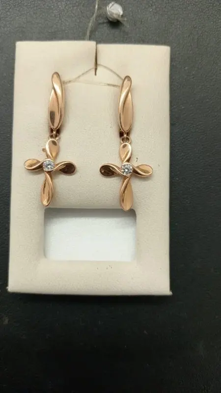 Серьги подвесные из красного золота