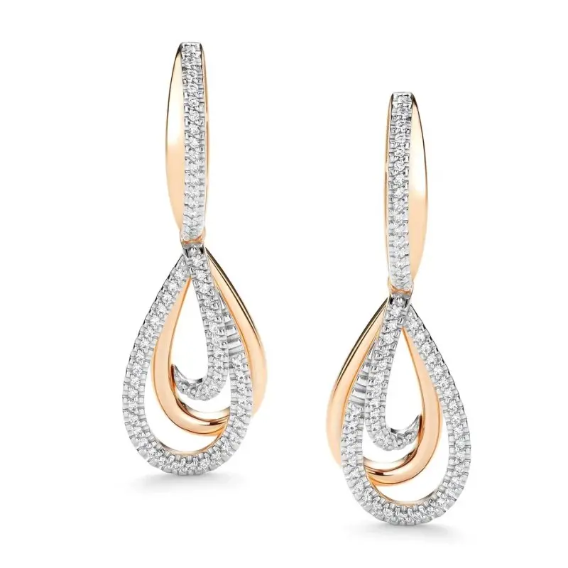 Серьги подвесные из комбинированного золота