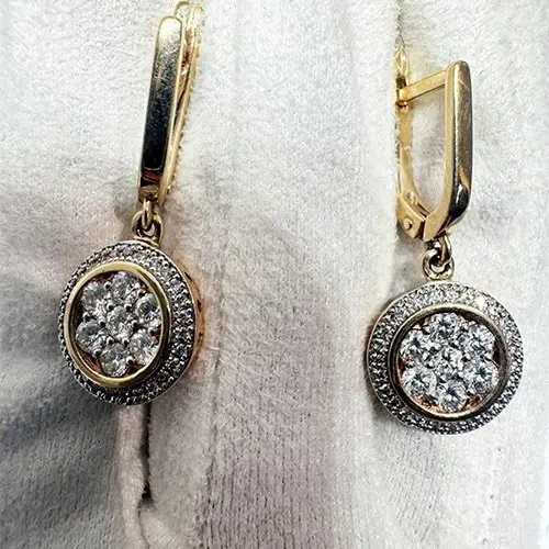 Серьги подвесные из комбинированного золота