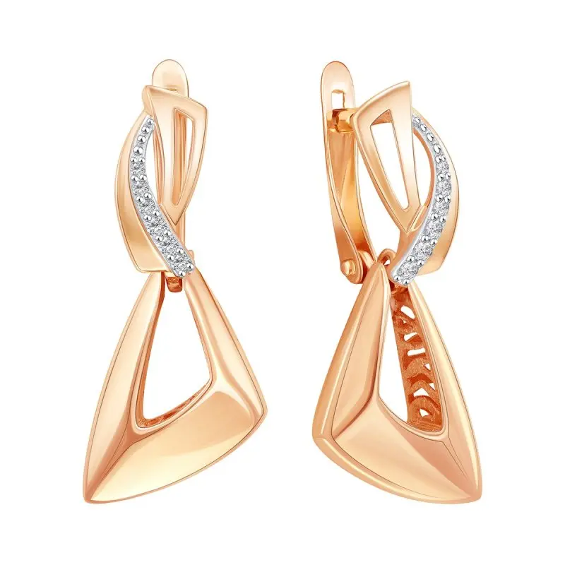 Серьги подвесные из красного золота