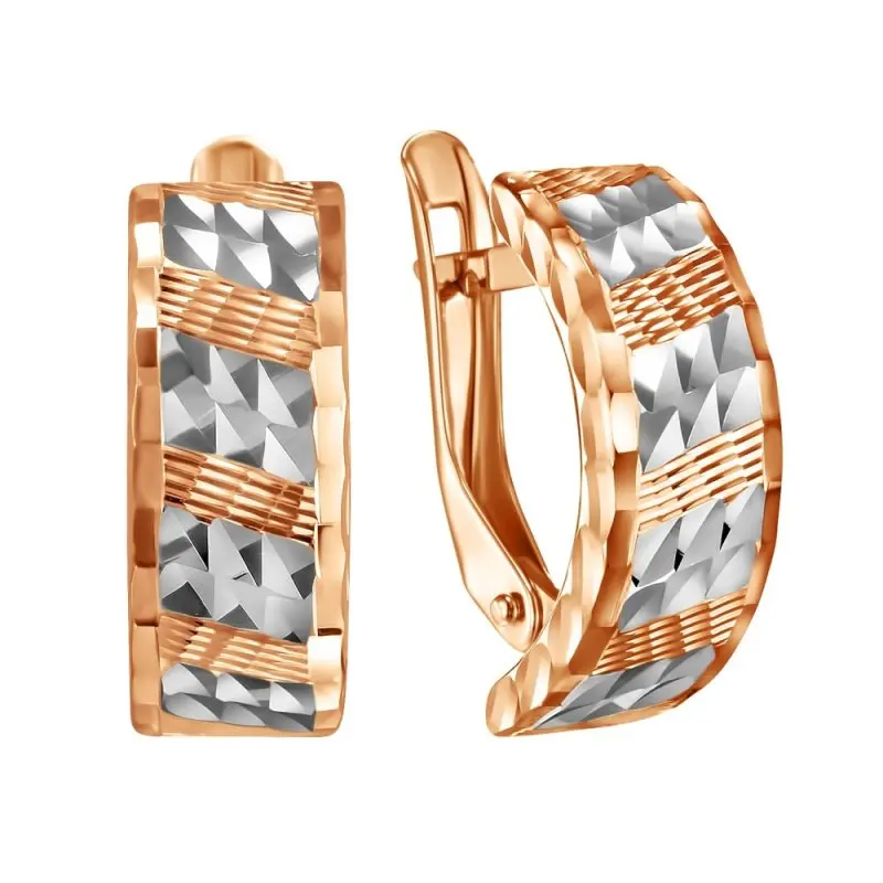 Серьги с английским замком из комбинированного золота