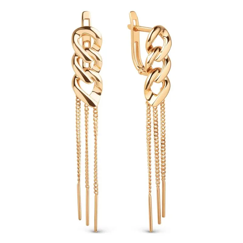 Серьги подвесные из красного золота