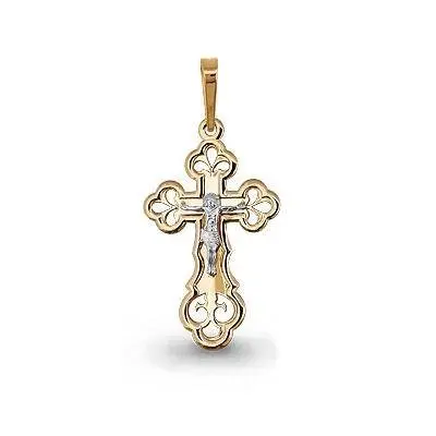 Подвеска крест из комбинированного золота