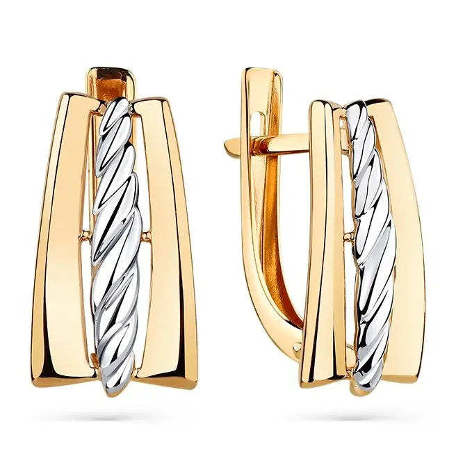 Серьги с английским замком из комбинированного золота