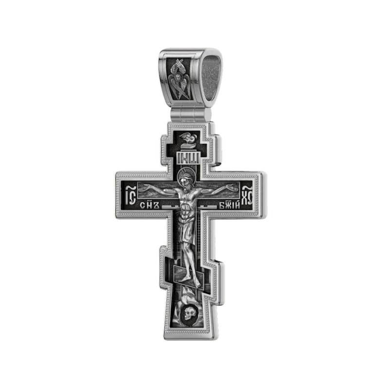 Подвеска крест из черного серебра