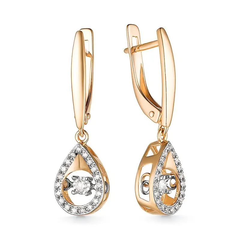 Серьги подвесные из комбинированного золота