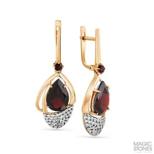 Серьги подвесные из красного золота