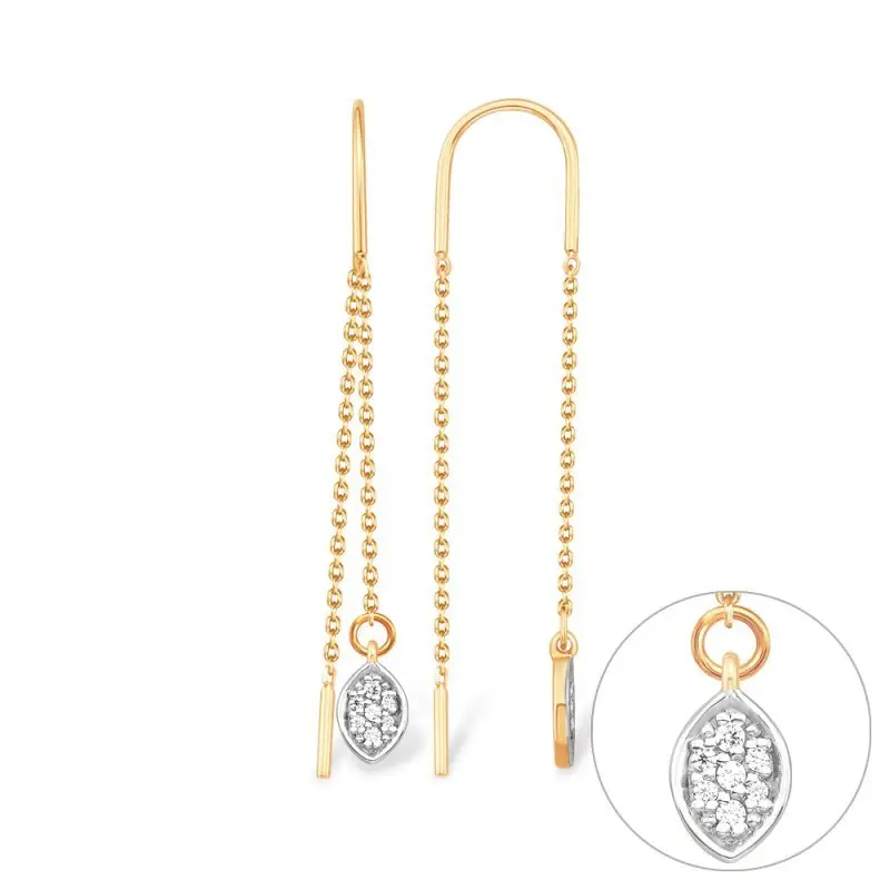 Серьги цепочки из красного золота