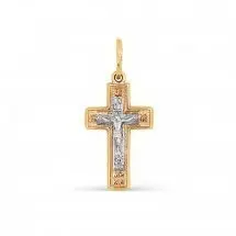 Подвеска крест из комбинированного золота