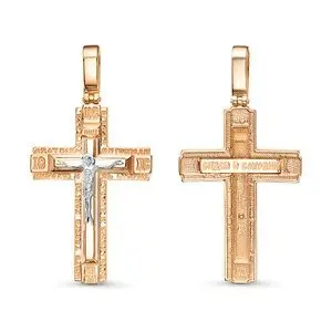 Подвеска крест из комбинированного золота