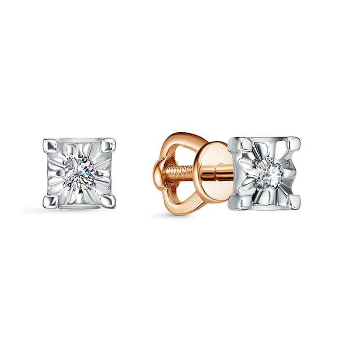 Серьги пуссеты из комбинированного золота