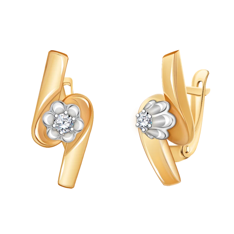 Серьги с английским замком из комбинированного золота