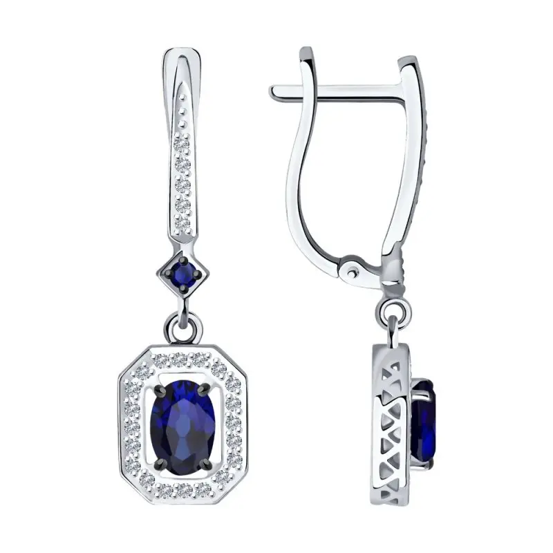 Серьги подвесные из белого золота