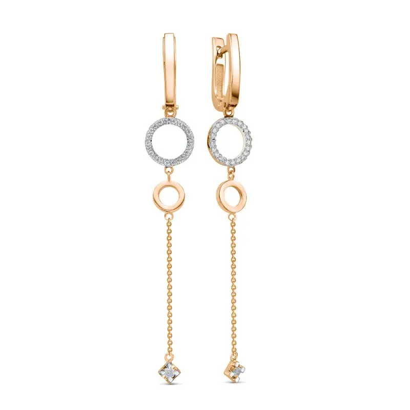 Серьги подвесные из красного золота