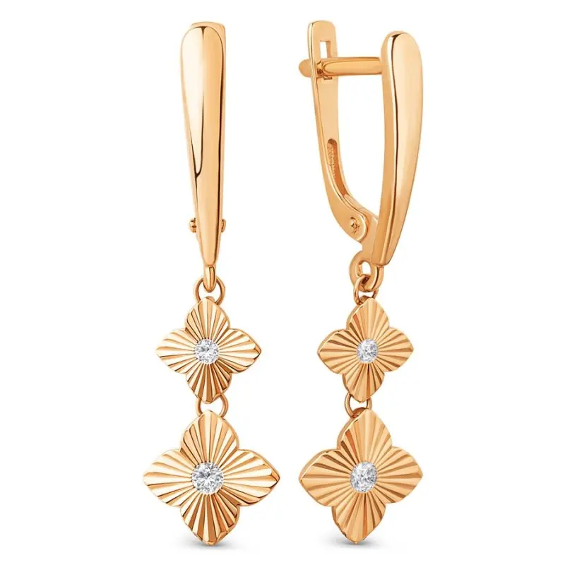 Серьги подвесные из красного золота