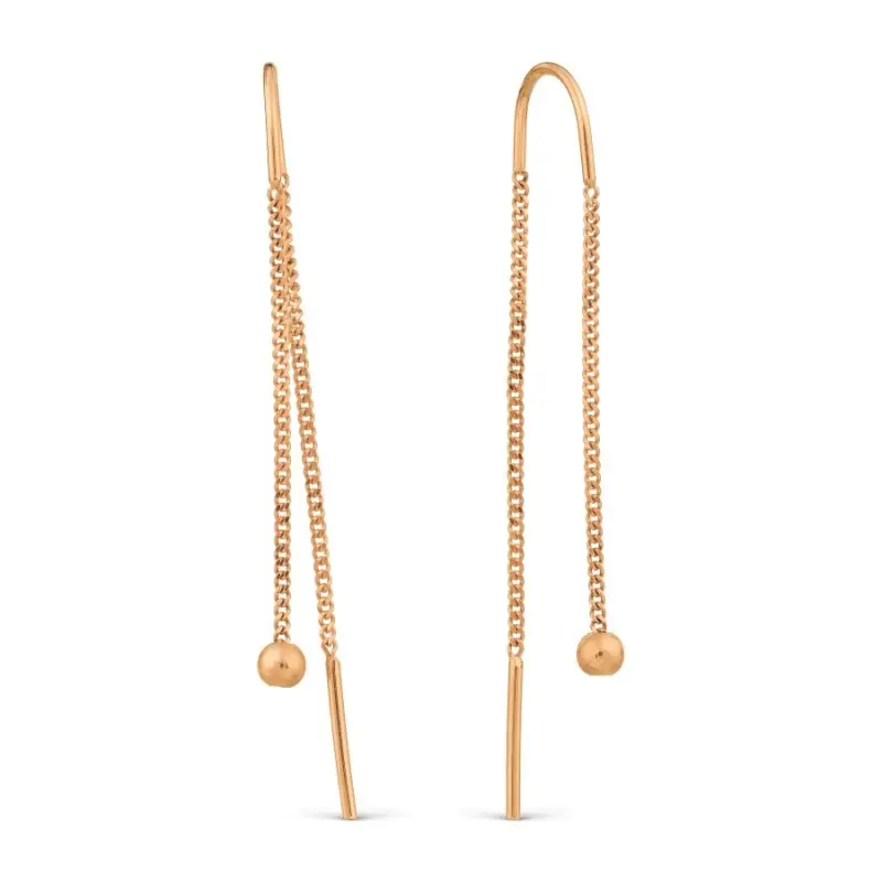 Серьги цепочки из красного золота