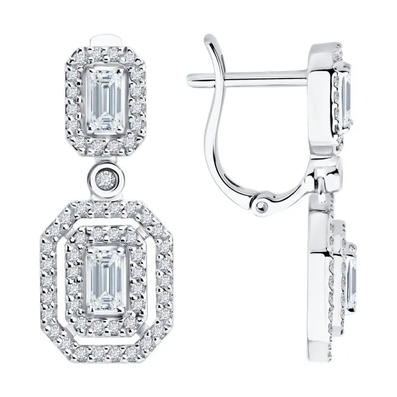 Серьги подвесные из белого золота