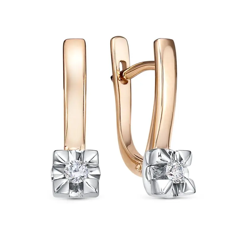 Серьги с английским замком из комбинированного золота