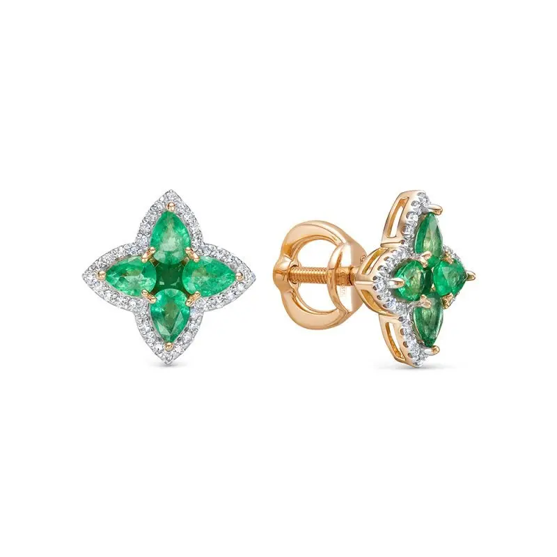 Серьги пуссеты из красного золота